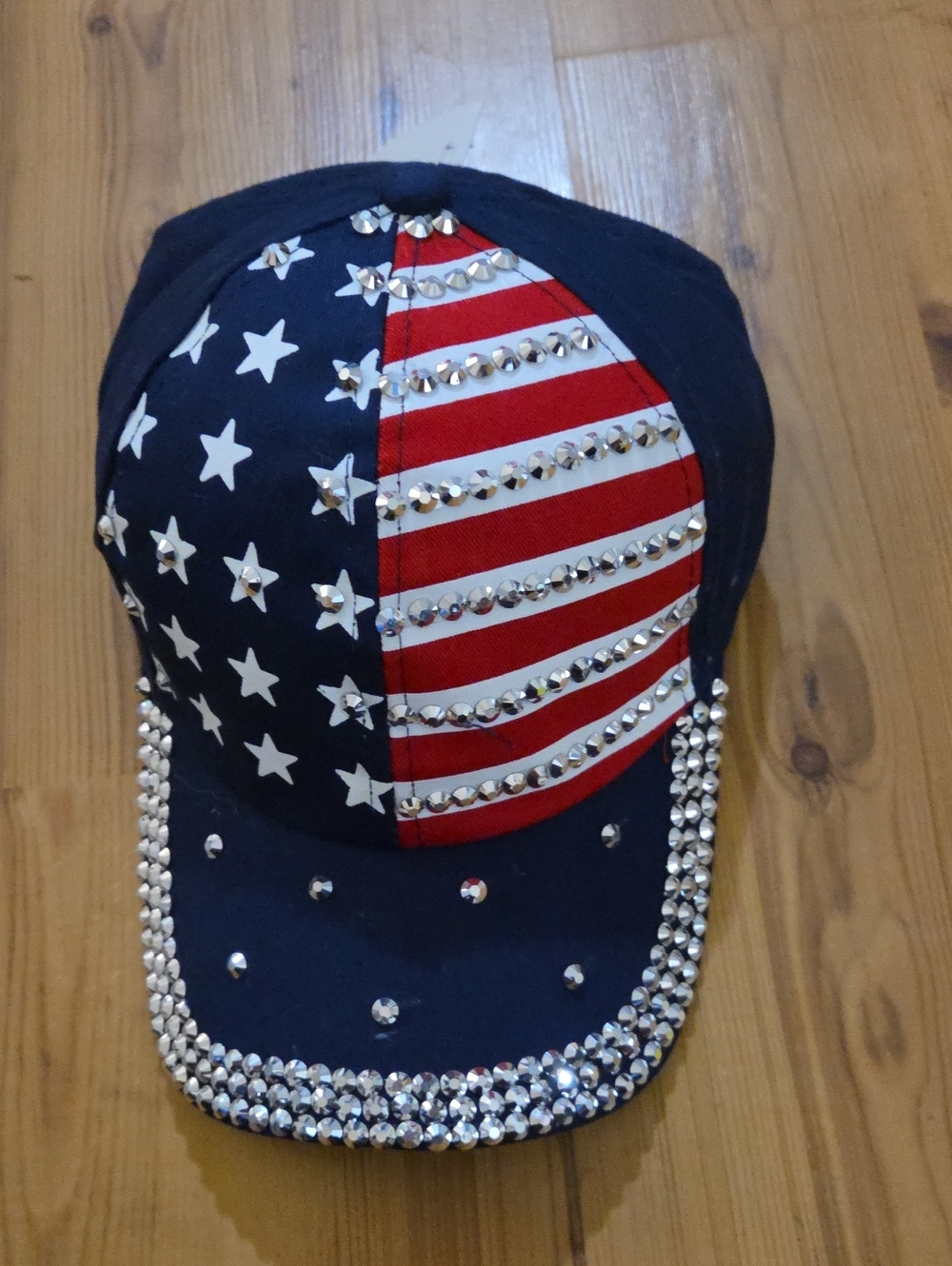 Adult Navy Rhinestone American Flag Baseball Cap